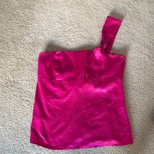 LOFT Pink Satin One-Shoulder Tank Top